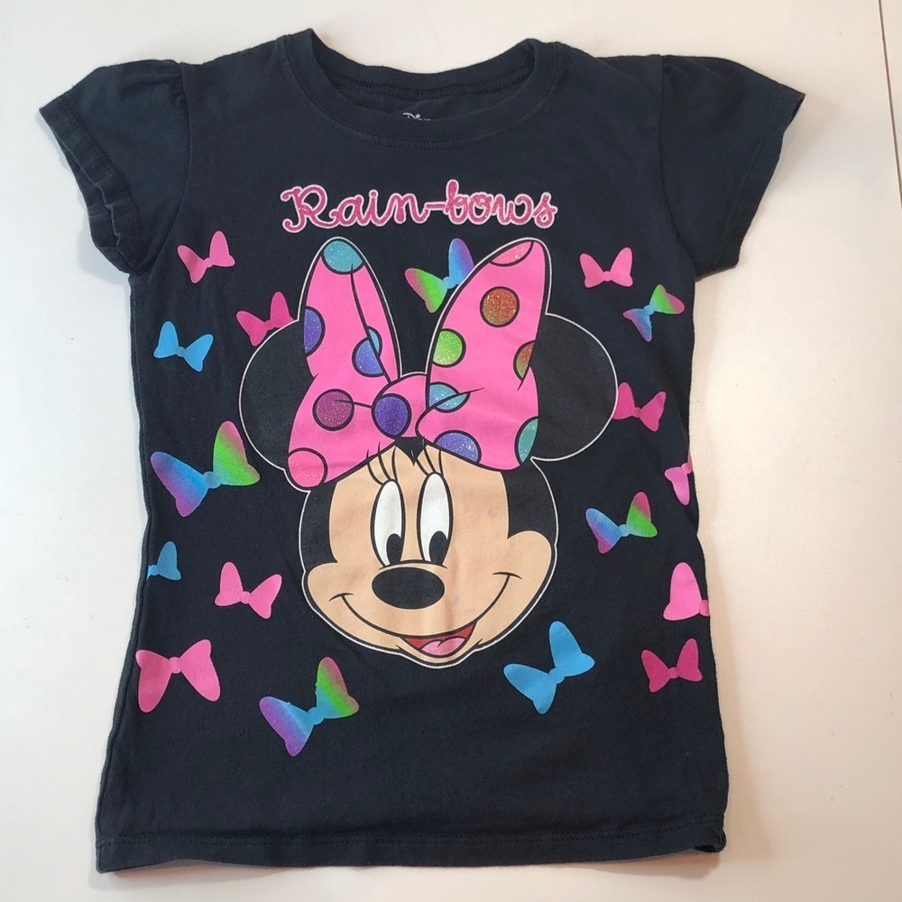 Disney Minnie Mouse Kids T-Shirt Black with Pink Blue Multi Colored Bows girls 6
